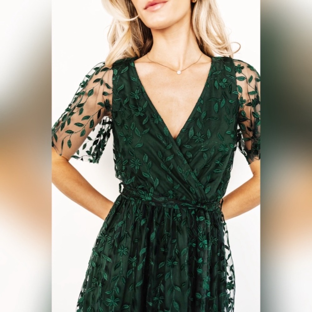 Baltic Born Emerald Green Maxi Dress with Leaf Embroidery - Picture 3 of 11